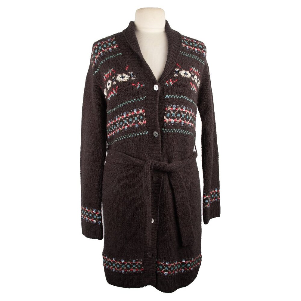 Vintage Harold’s Hand-Knitted Navajo Belted Cardigan Sweater - Size Medium